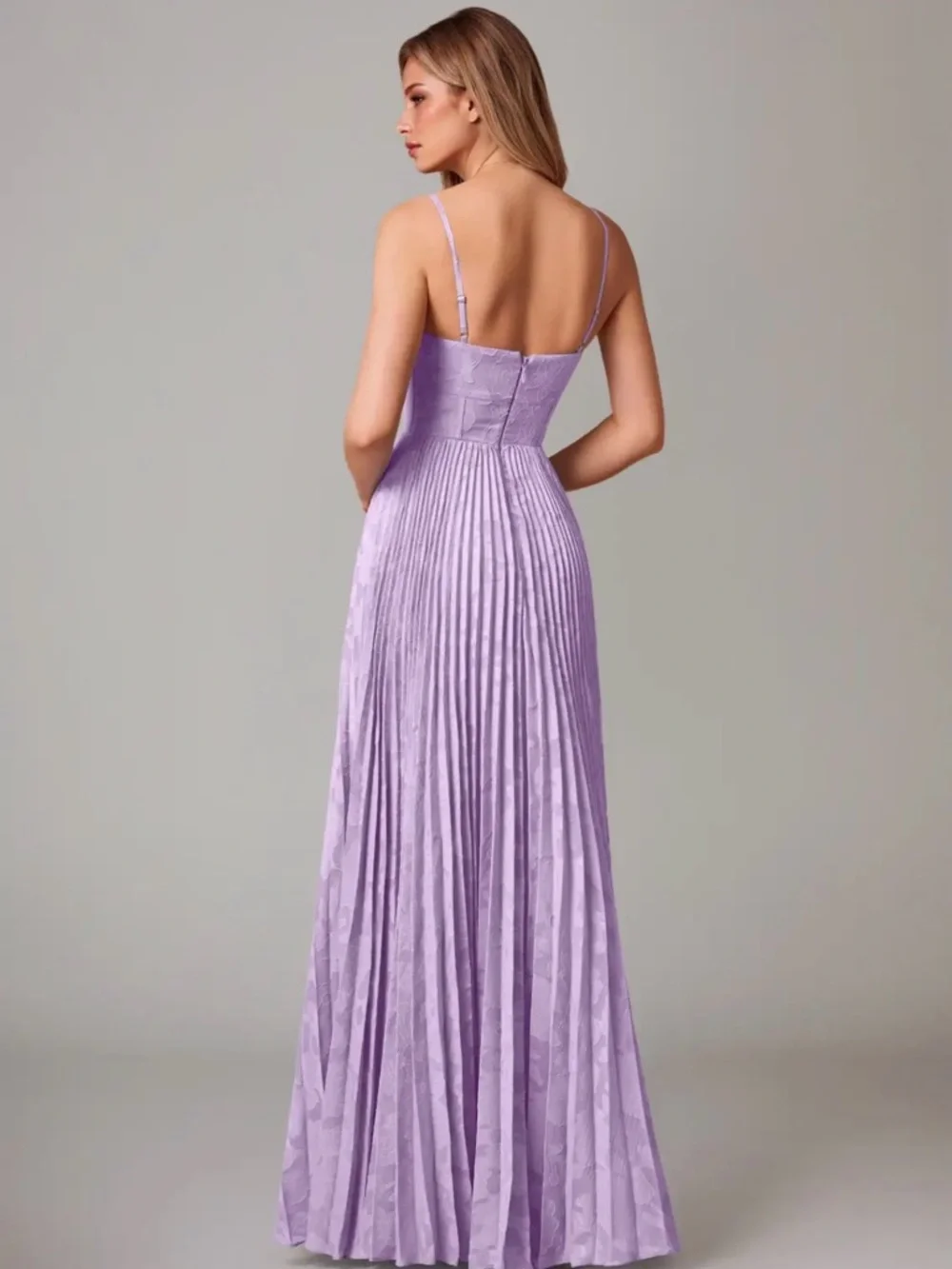Lavender Pleated Spaghetti-Strap Maxi Dress - Picture 2 of 5